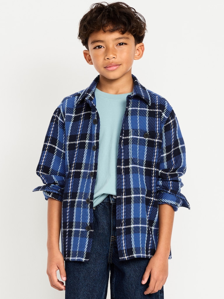 Long-Sleeve Textured Plaid Shirt for Boys