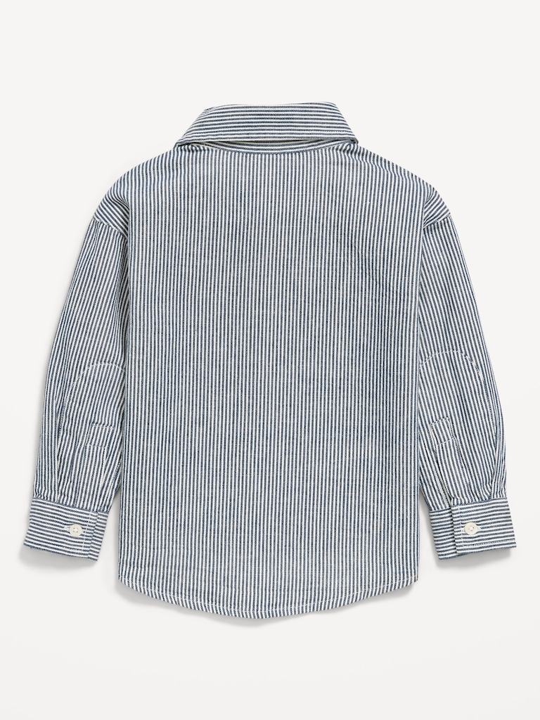 Oversized Long-Sleeve Striped Utility Shirt for Toddler Boys