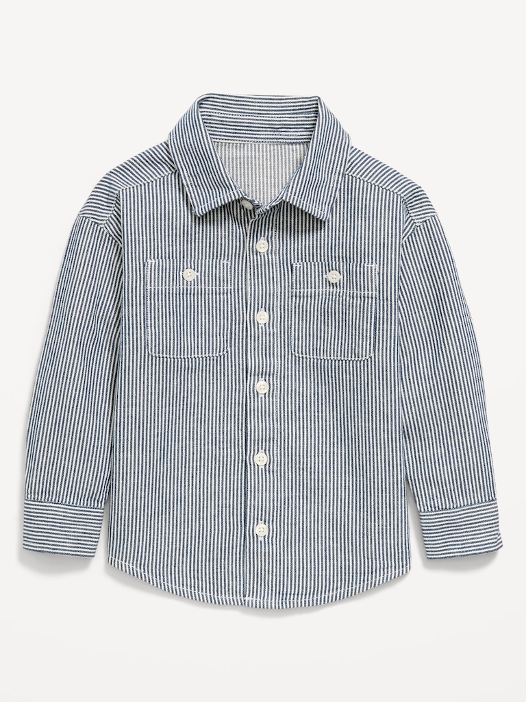 Oversized Long-Sleeve Striped Utility Shirt for Toddler Boys