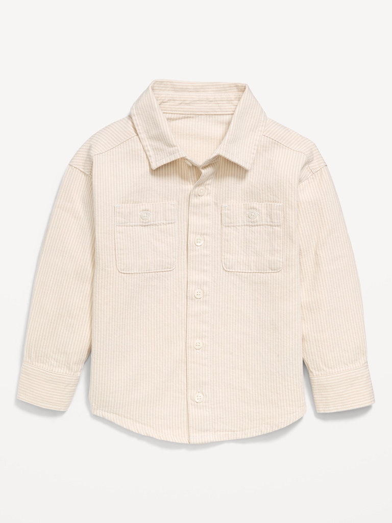 Oversized Long-Sleeve Striped Utility Shirt for Toddler Boys