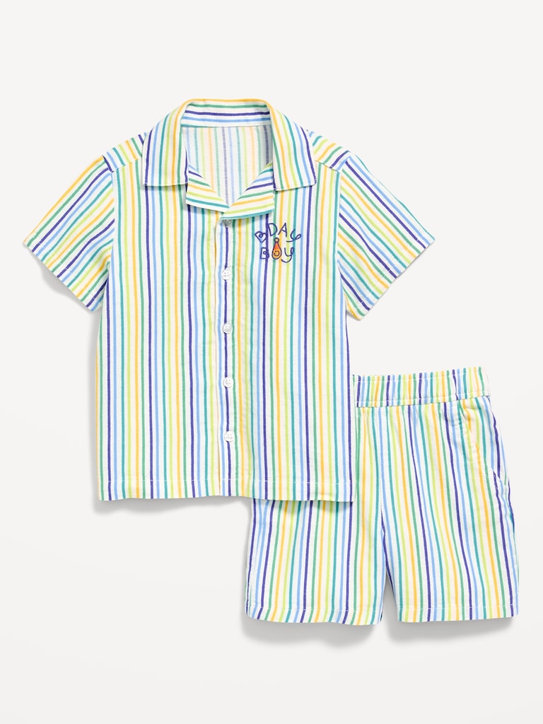 Textured Embroidered Shirt and Shorts Set for Toddler Boys