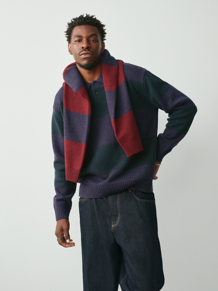 Rugby Stripe Relaxed Polo Sweater