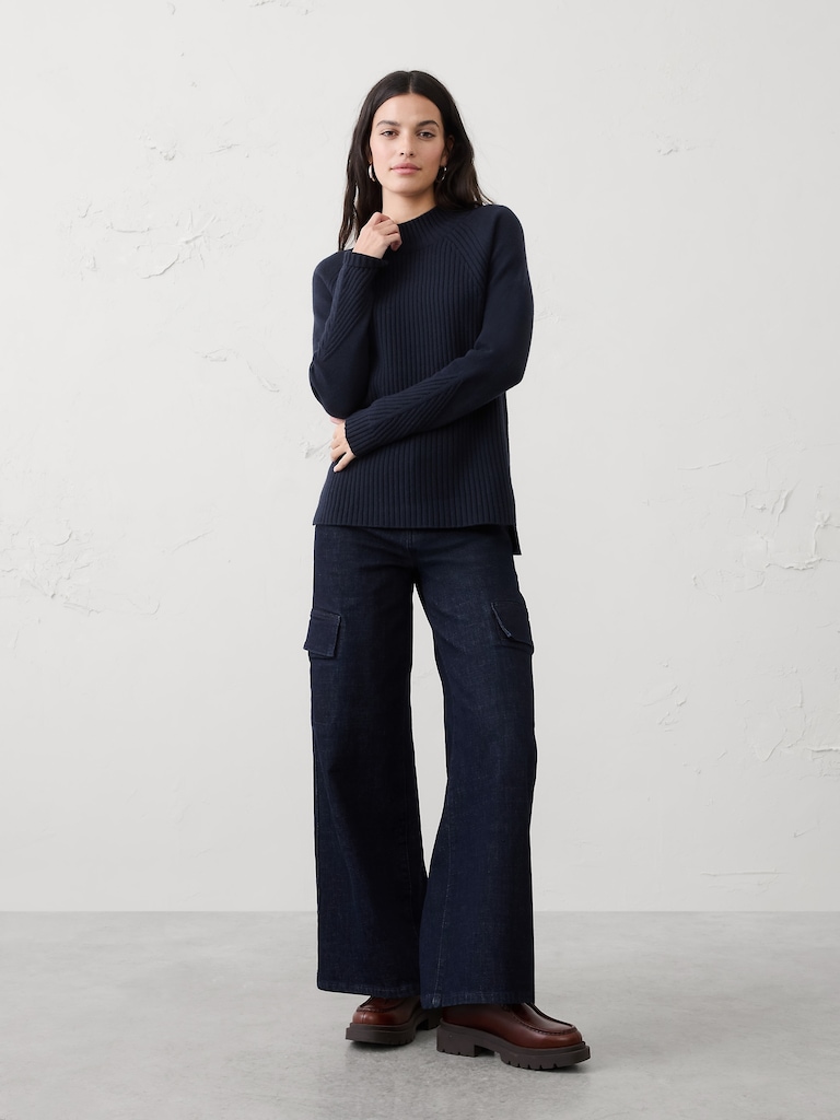 Ribbed Mock-Neck Sweater