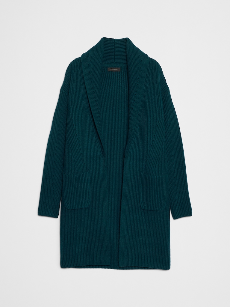 Oversized Ribbed Shawl-Neck Sweater Coat