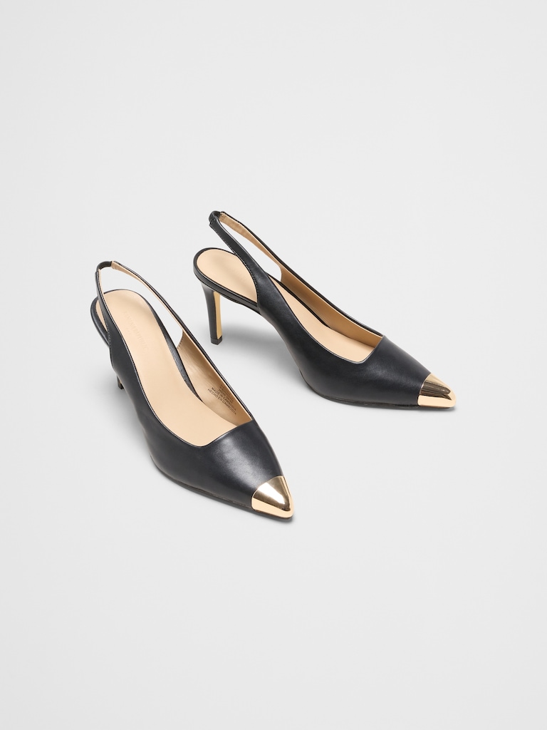 Metal Toe Cap Slingback Heel