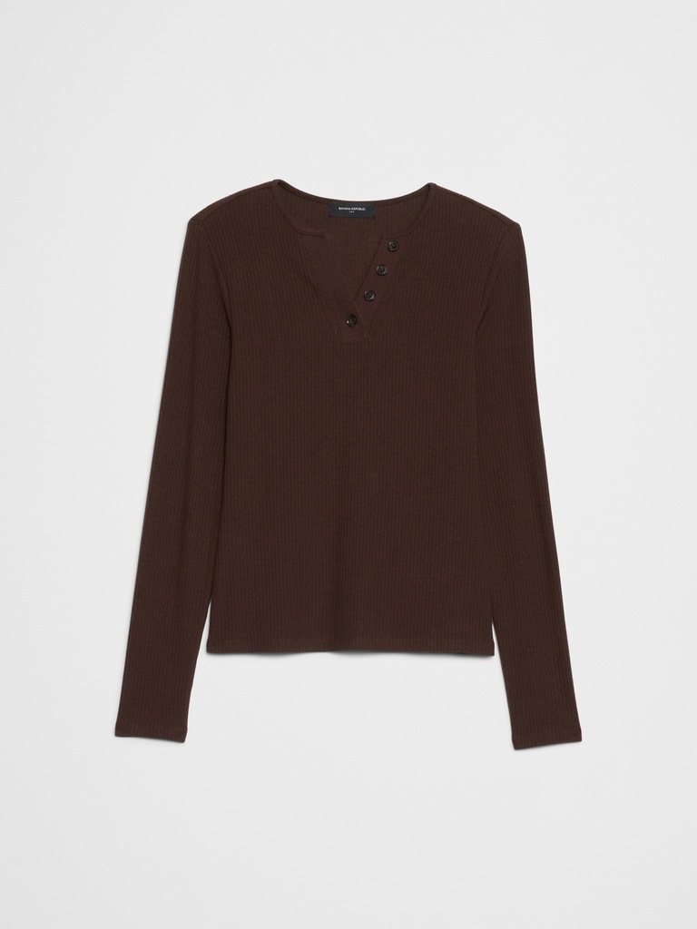 Brushed Ribbed Henley T-Shirt