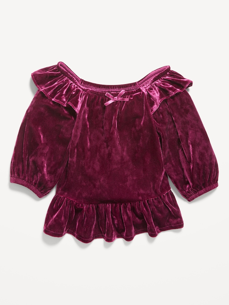 Ruffled Velvet Peplum Top for Toddler Girls