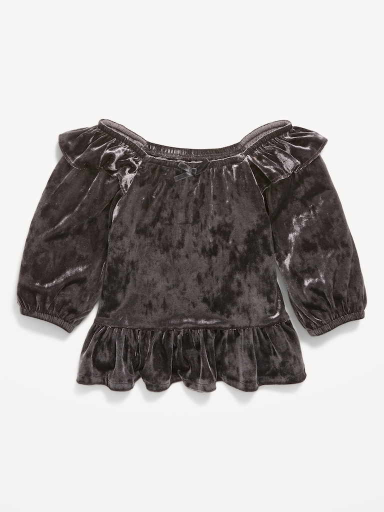 Ruffled Velvet Peplum Top for Toddler Girls