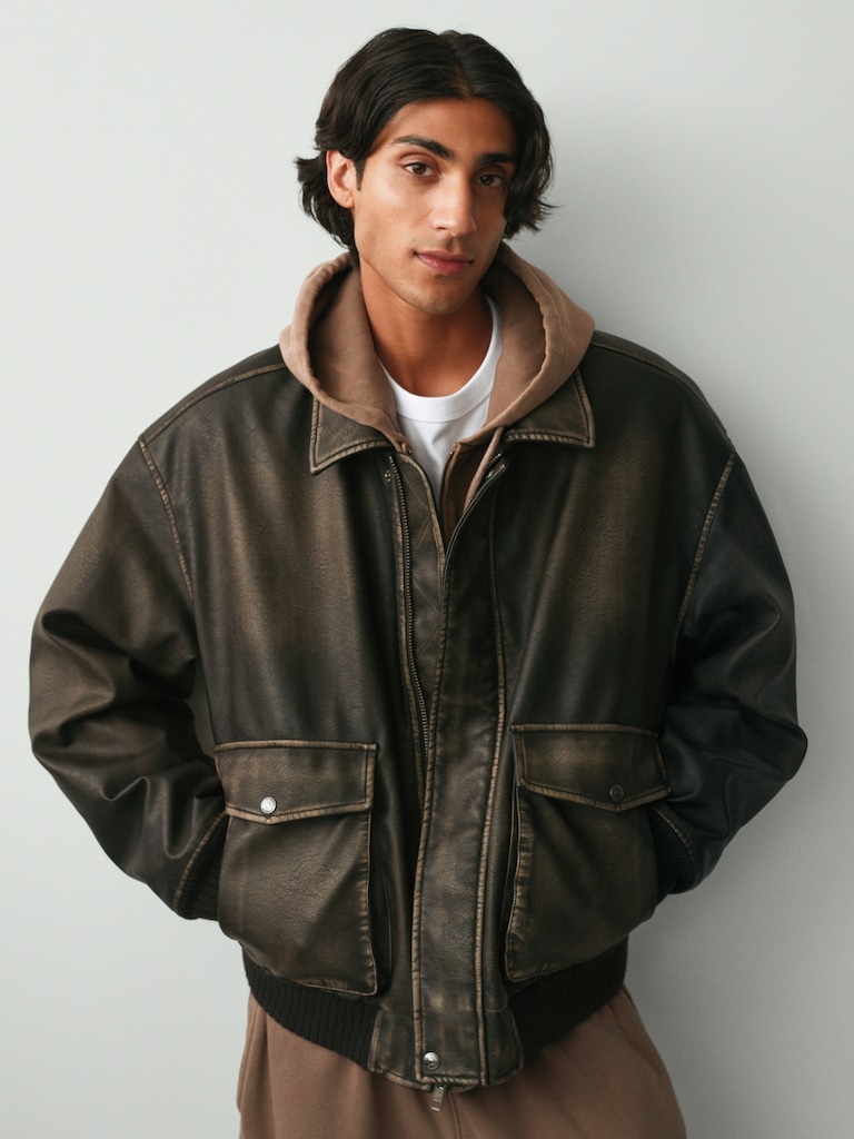 Recycled Vegan Leather Bomber Jacket