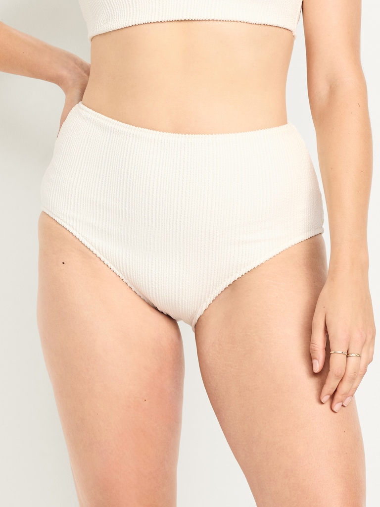 High-Waisted Ribbed Bikini Swim Bottoms