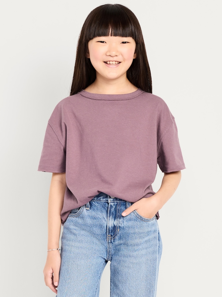 Oversized Short-Sleeve Raw-Edge T-Shirt for Girls