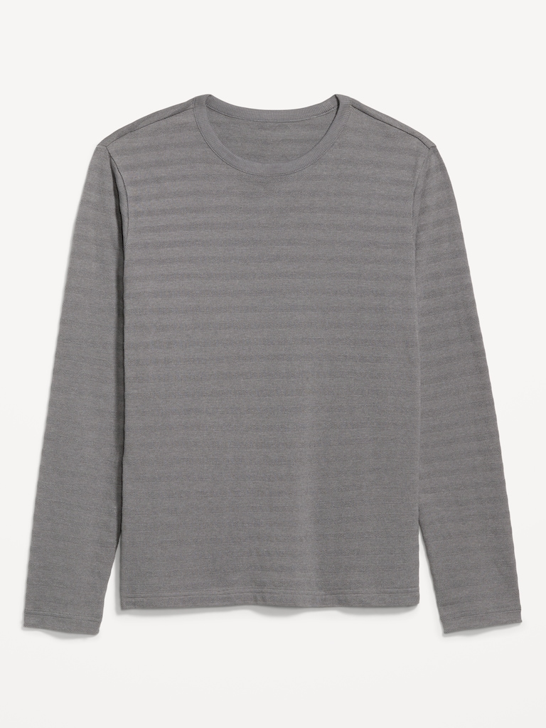 Long-Sleeve Textured-Knit Striped T-Shirt