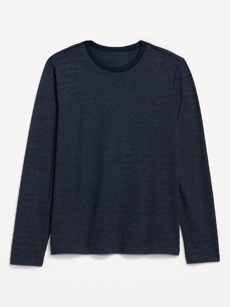 Long-Sleeve Textured-Knit Striped T-Shirt