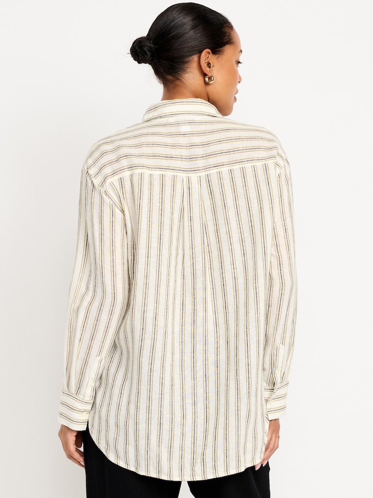 Linen-Blend Loose Button-Down Shirt