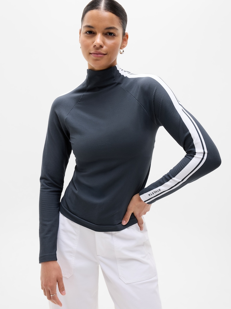Renew Seamless Mock Neck Stripe Logo Top