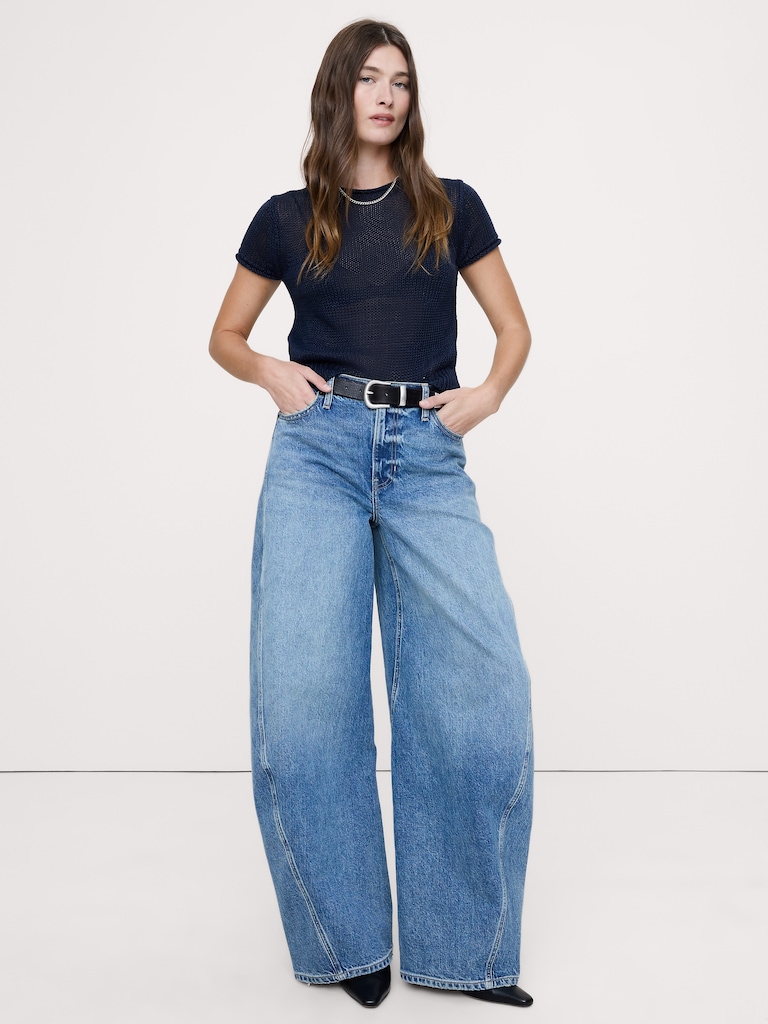 Fitted Heirloom Linen Short-Sleeve Sweater