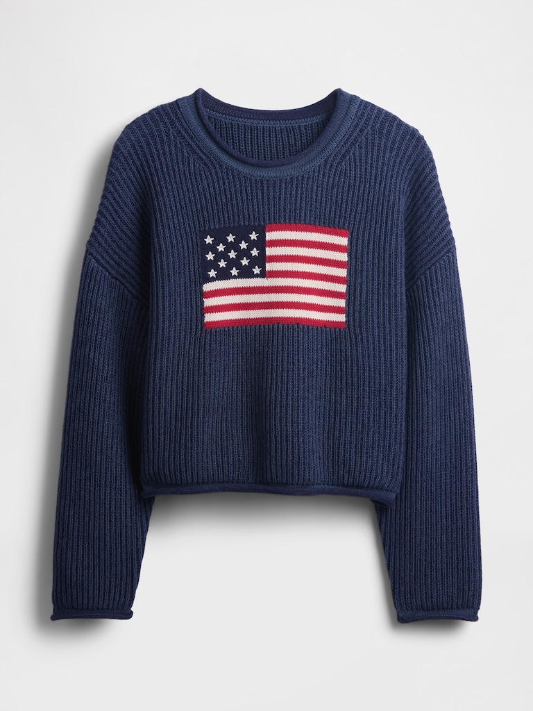 100% Cotton Oversized Crop Americana Sweater