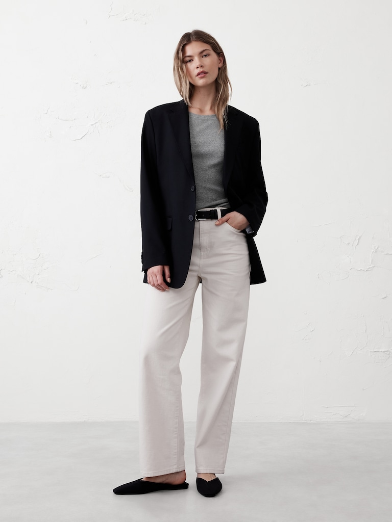 Ribbed Elbow-Sleeve T-Shirt