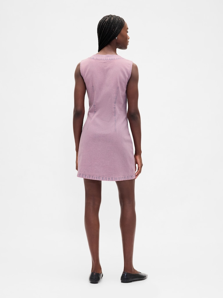 Denim V-Neck Mini Dress