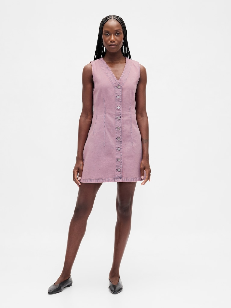 Denim V-Neck Mini Dress