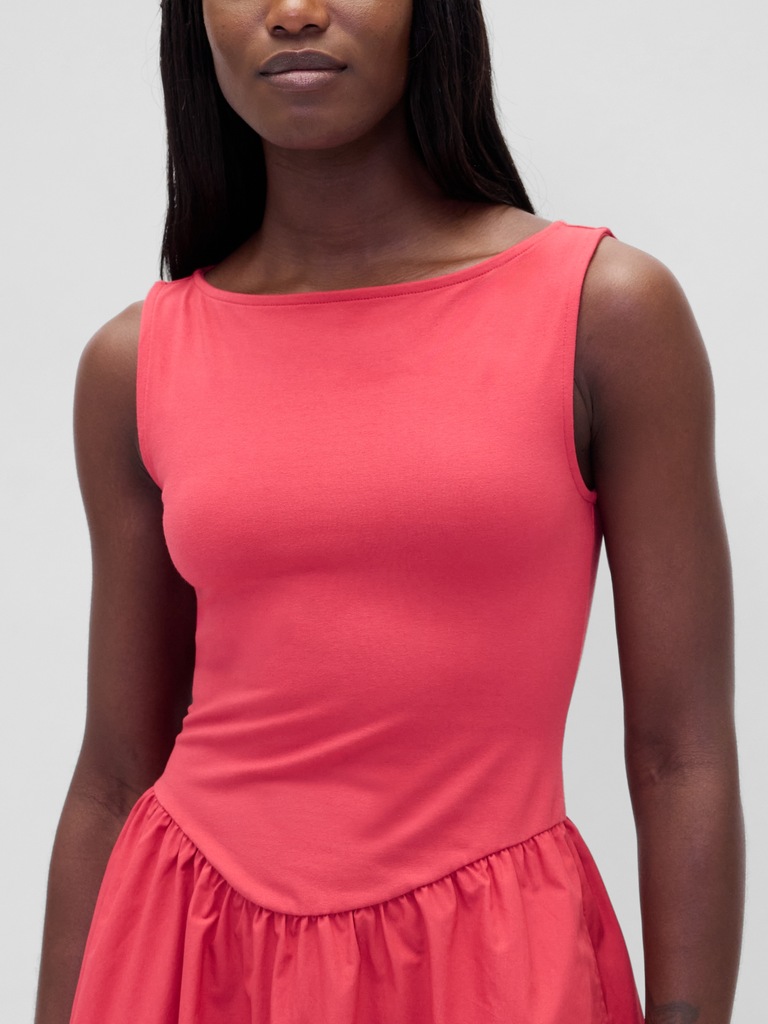 Mixed Media Drop-Waist Mini Dress