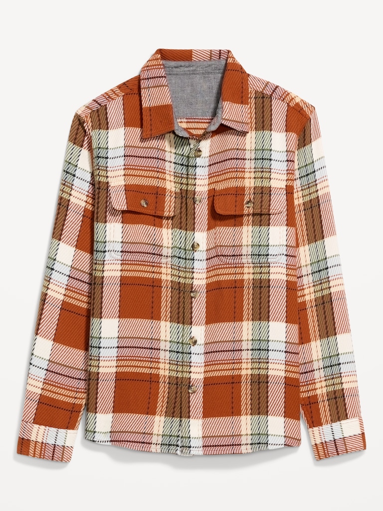 Loose Fit Textured Plaid Pocket Shirt