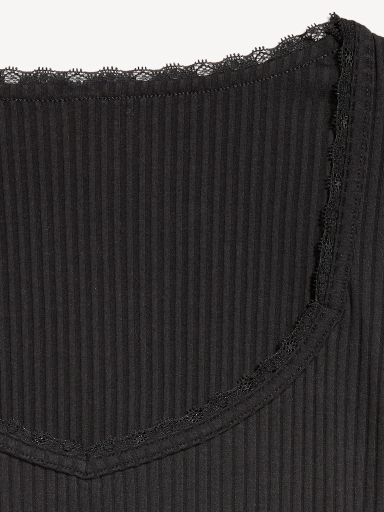 Lace-Trim Sweetheart-Neck Ribbed Top