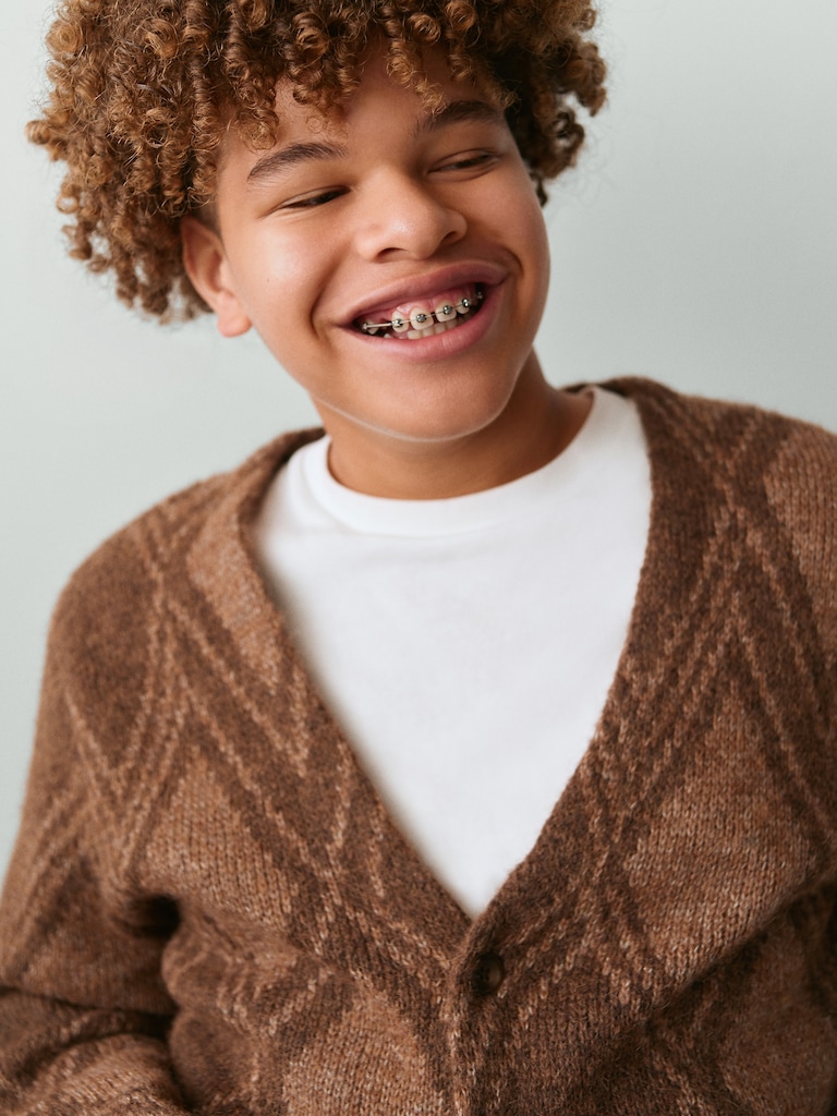 Brushed Argyle Cardigan