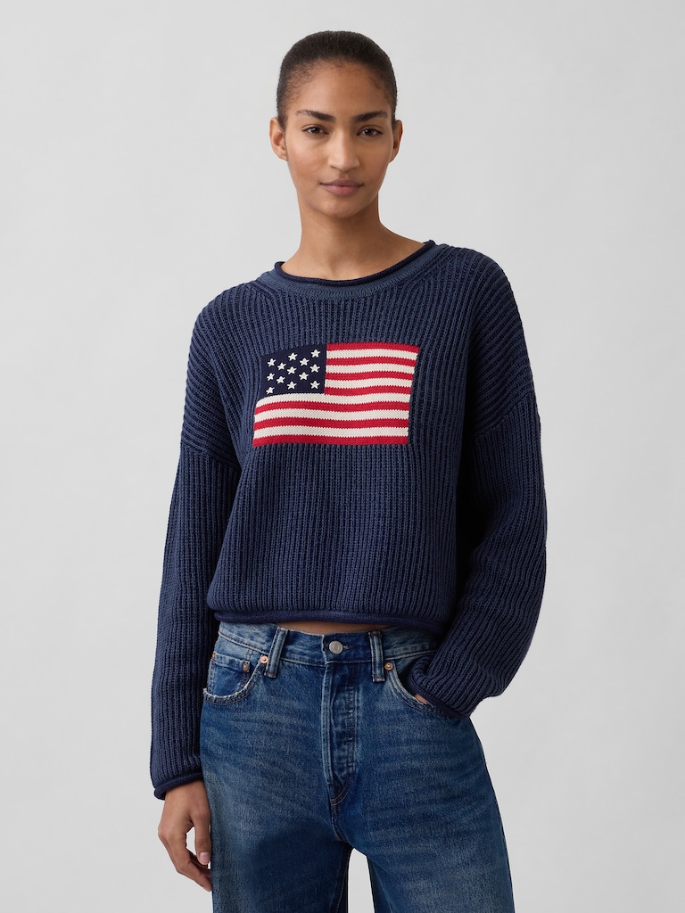 100% Cotton Oversized Crop Americana Sweater