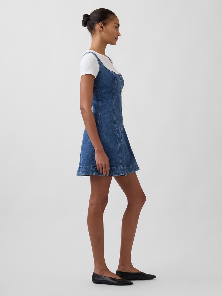 Denim Zip-Front Mini Dress
