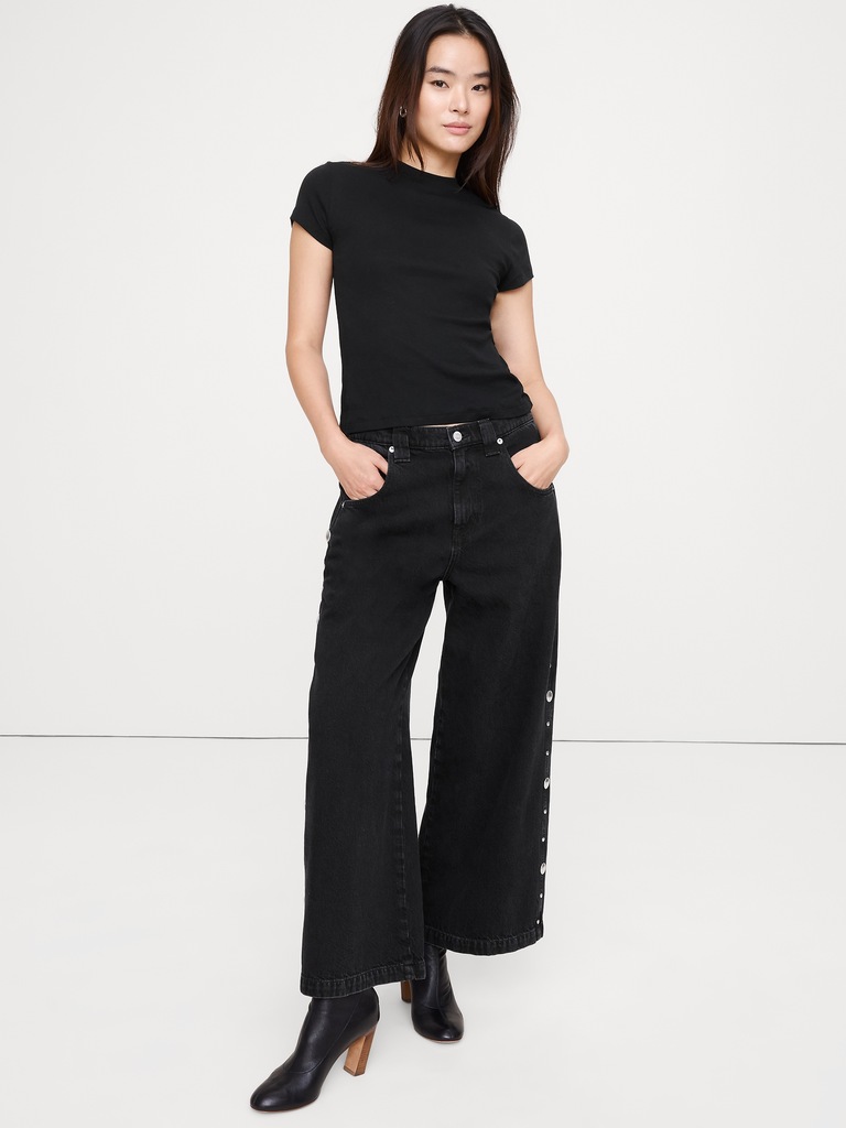 Baby-Rib Cotton Mock-Neck T-Shirt