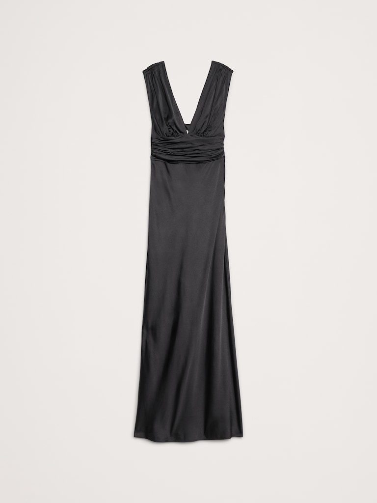 Stretch-Satin Twisted Open-Back Maxi Dress