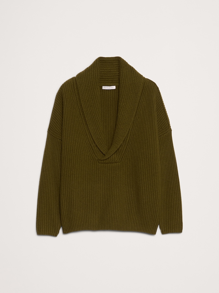 Merino-Cotton Shawl-Collar Sweater