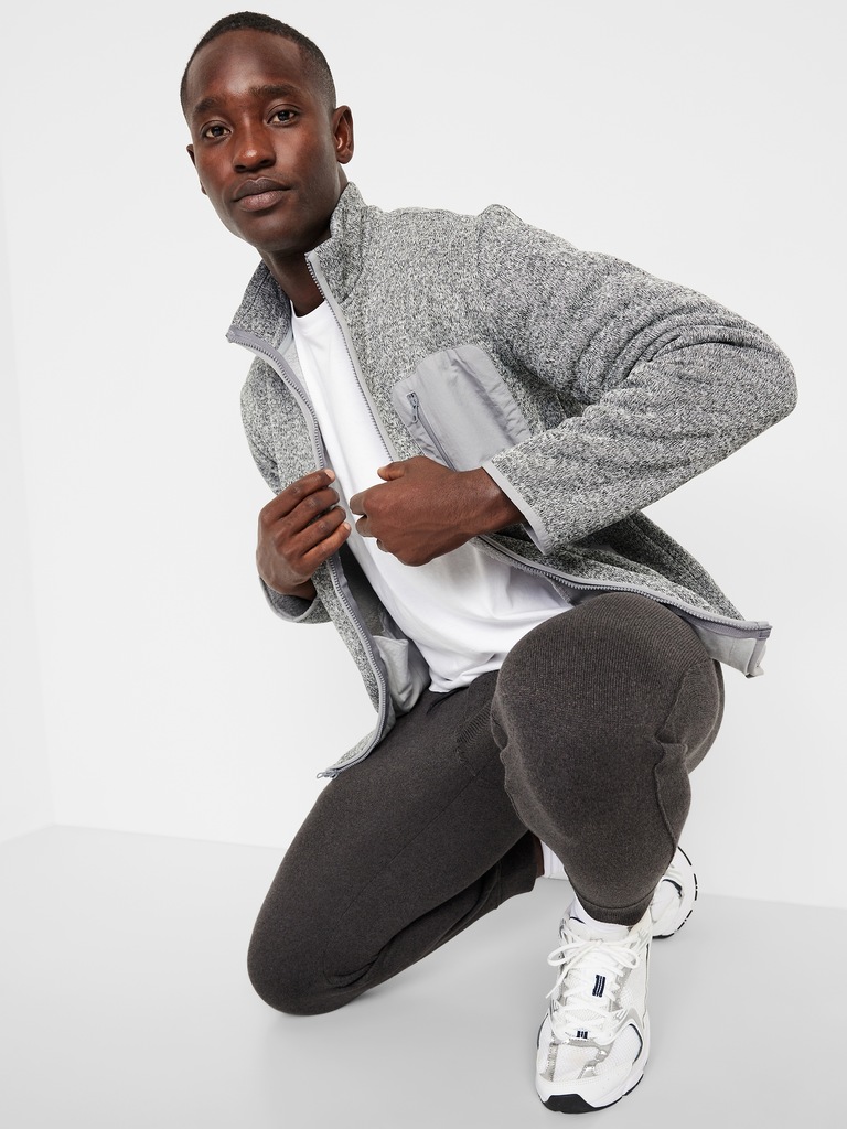 Sherpa-Lined Fleece-Knit Jacket