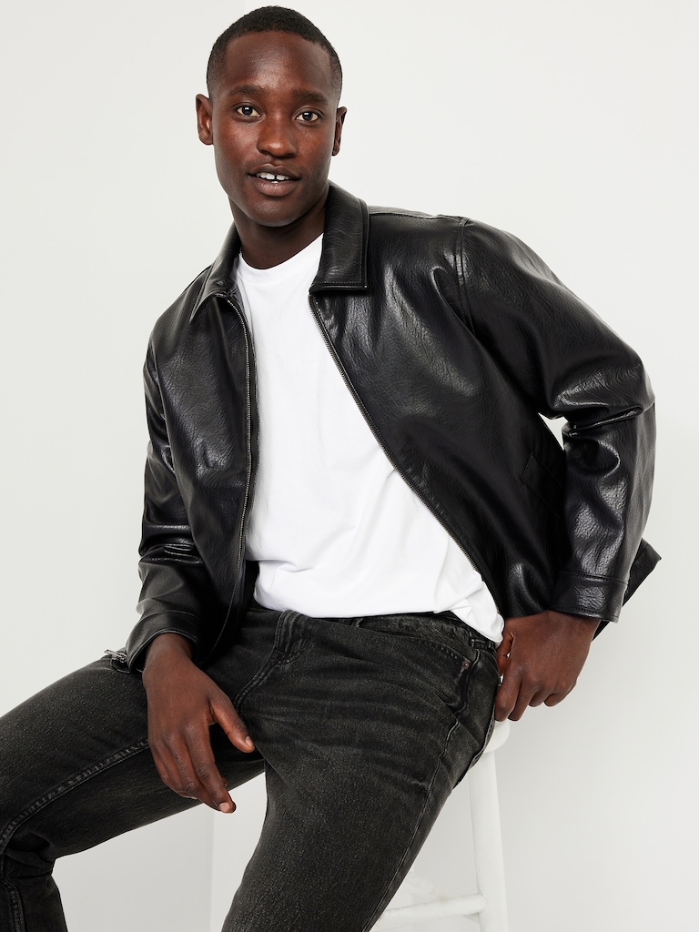 Faux-Leather Harrington Jacket