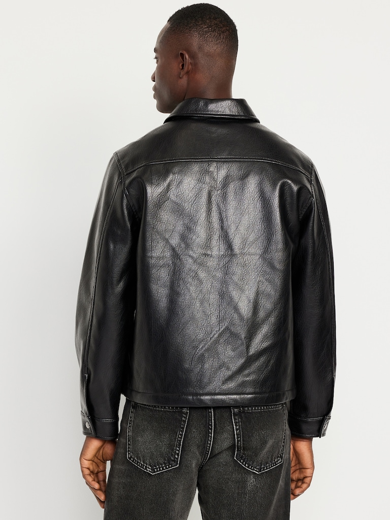 Faux-Leather Harrington Jacket