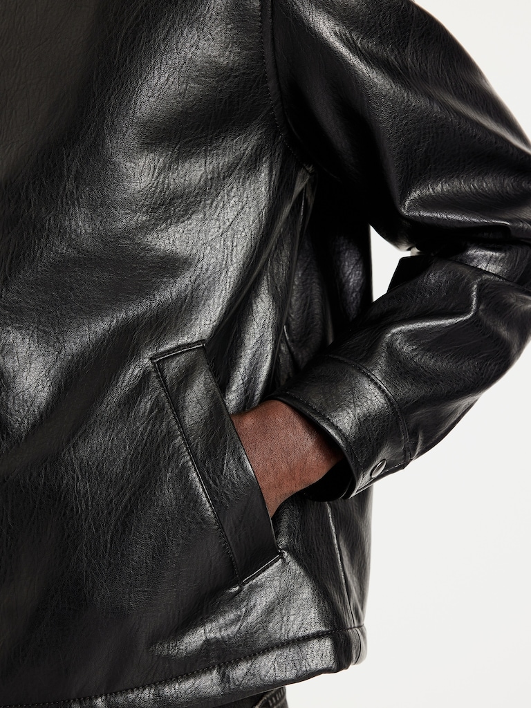 Faux-Leather Harrington Jacket