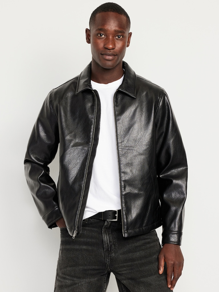 Faux-Leather Harrington Jacket