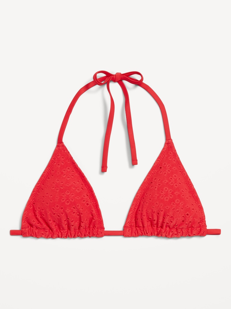 Eyelet Triangle String Bikini Swim Top