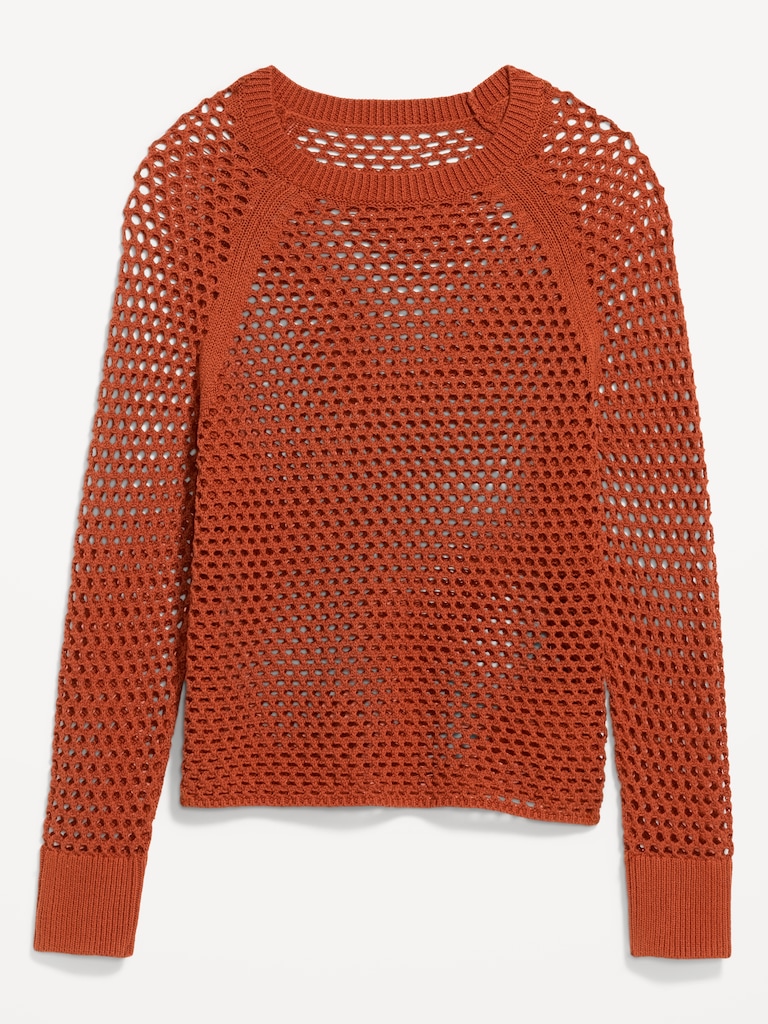 Seaside Cotton Open-Knit Raglan Sweater