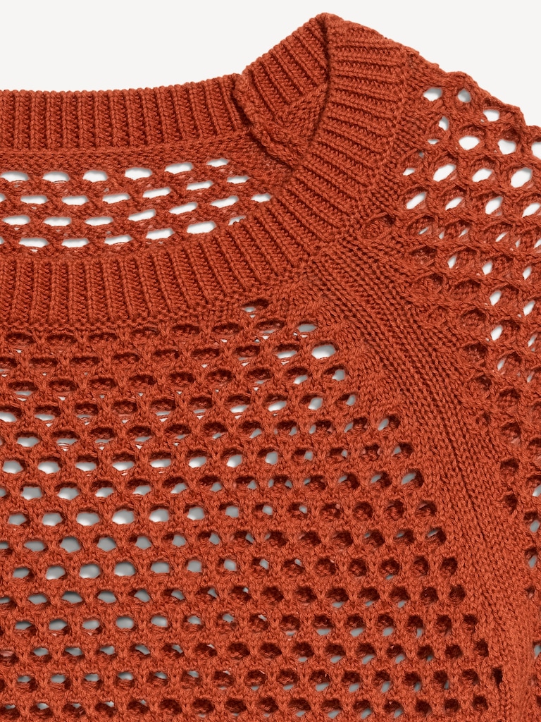 Seaside Cotton Open-Knit Raglan Sweater