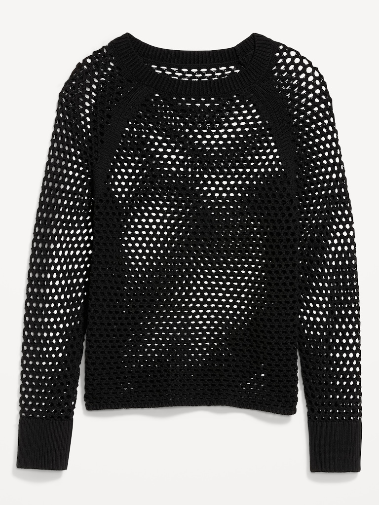 Seaside Cotton Open-Knit Raglan Sweater