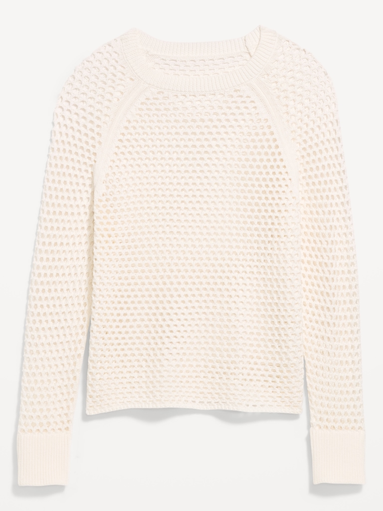 Seaside Cotton Open-Knit Raglan Sweater