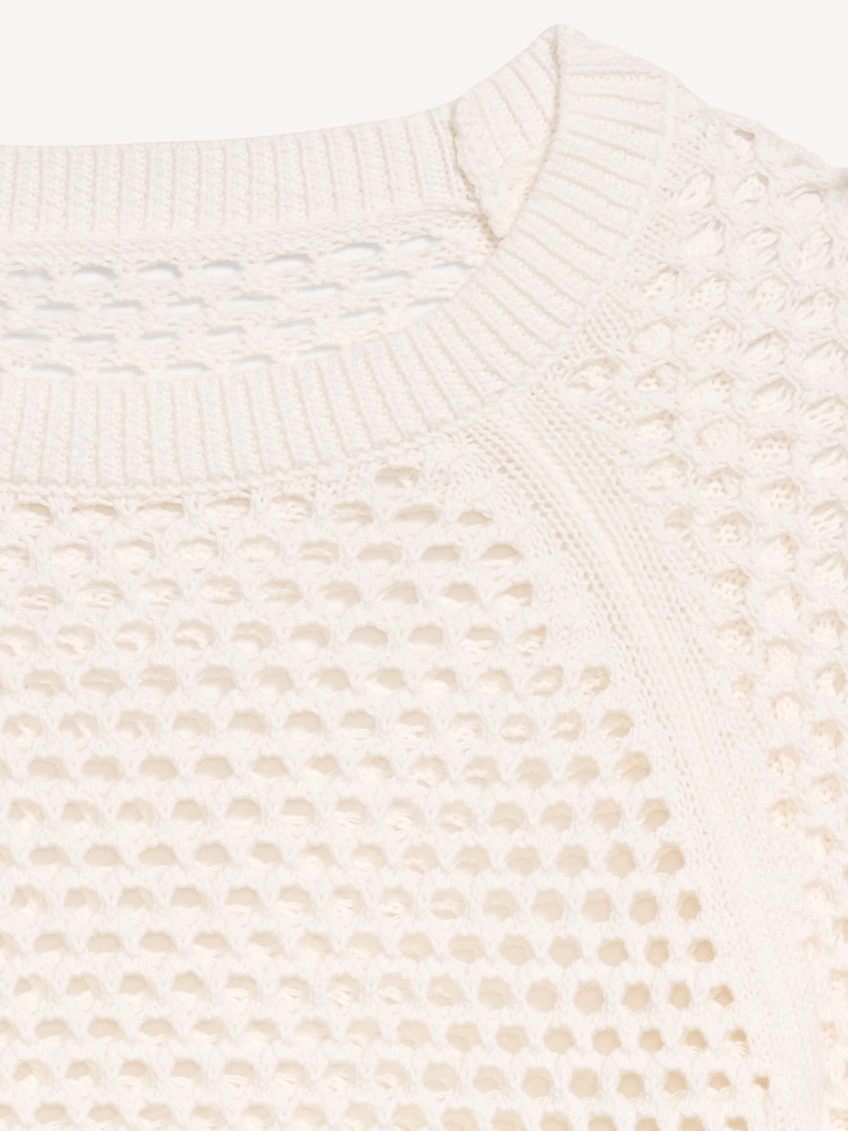 Seaside Cotton Open-Knit Raglan Sweater