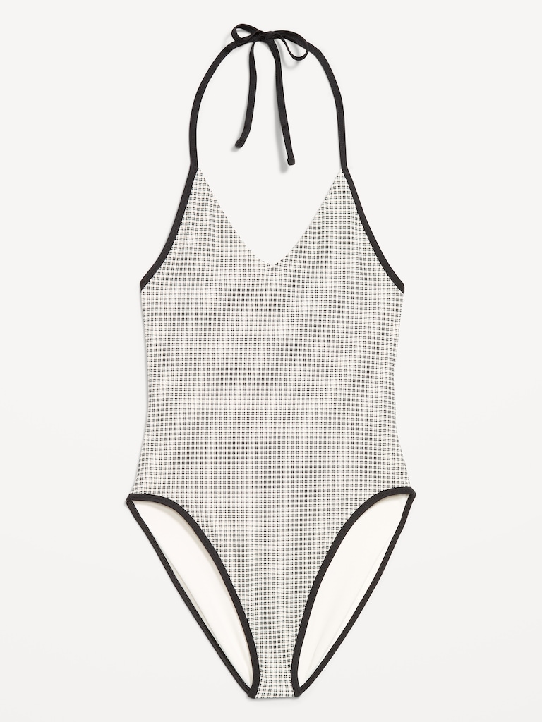 Pique V-Neck Halter Swimsuit