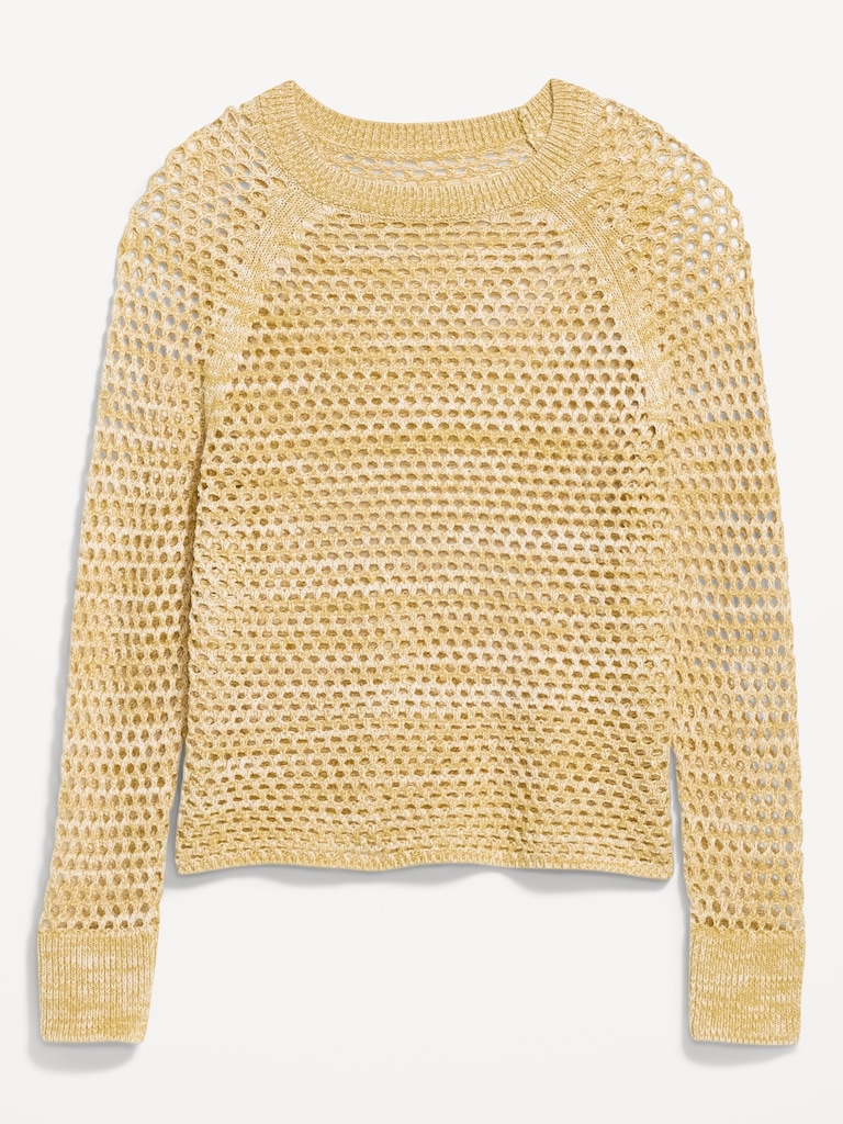 Seaside Cotton Open-Knit Raglan Sweater