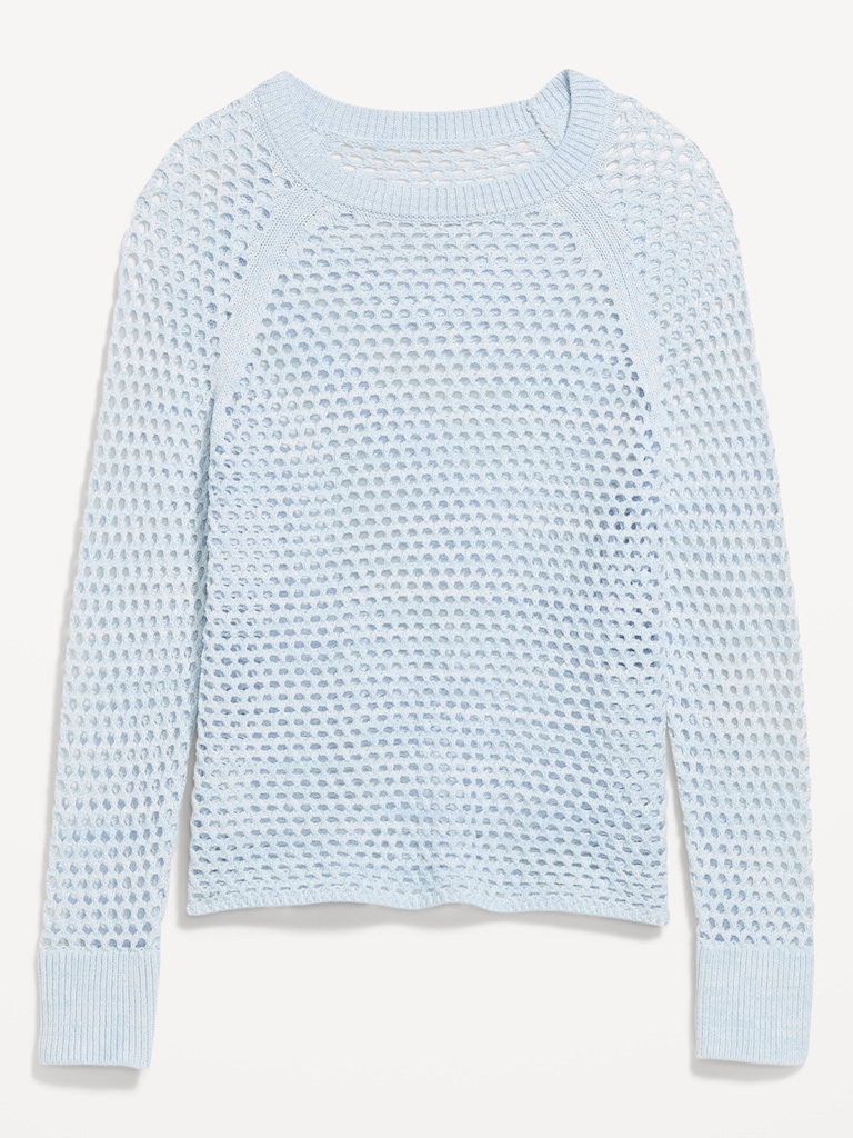 Seaside Cotton Open-Knit Raglan Sweater