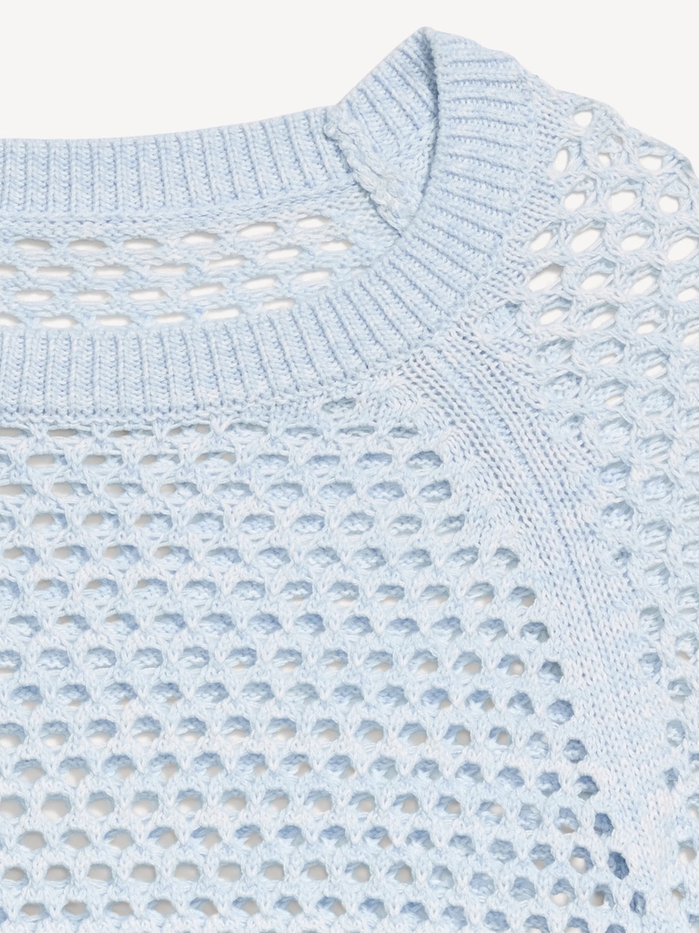 Seaside Cotton Open-Knit Raglan Sweater
