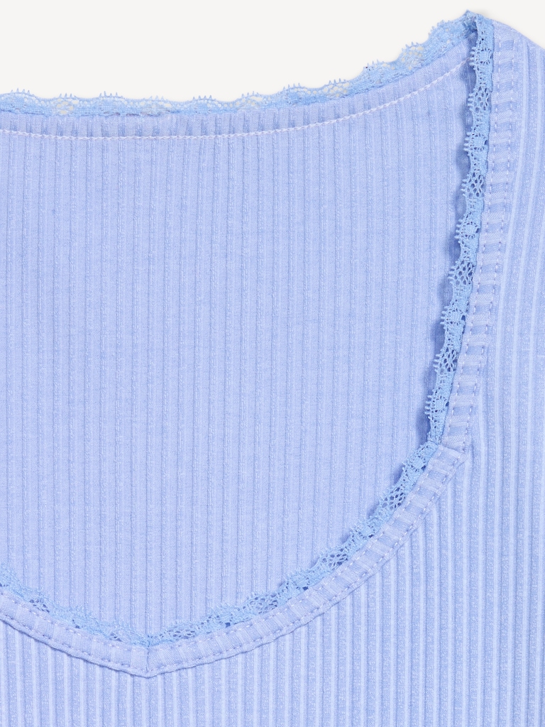 Lace-Trim Sweetheart-Neck Ribbed Top