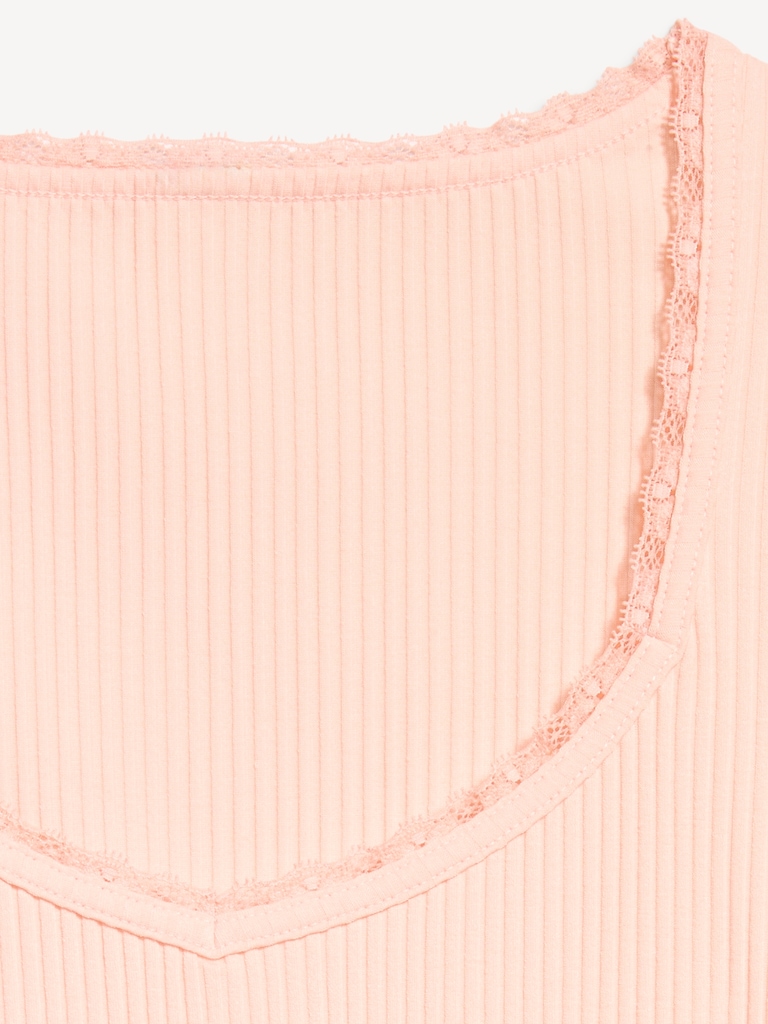 Lace-Trim Sweetheart-Neck Ribbed Top